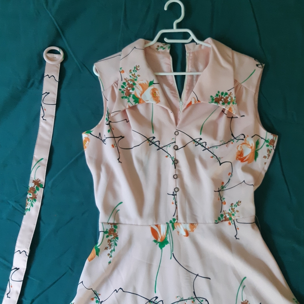 1960 Vintage Pink Sleeveless Dress Polyester Knee Length - Picture 3 of 16